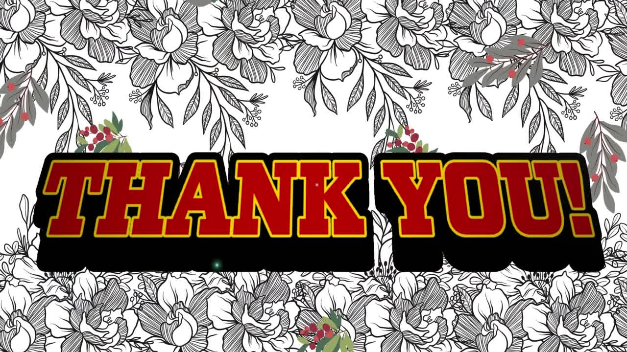 Animation von Danke auf weißem Hintergrund mit Blumen