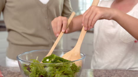 Madre-E-Hija-Preparando-Ensalada-Juntas-