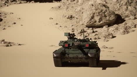 a military tank in a desert environment