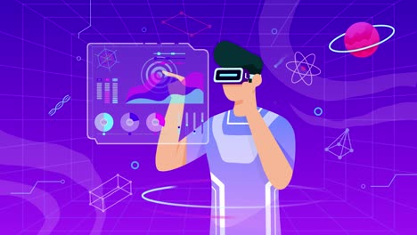 Persona-Que-Usa-Vr,-Juega-Con-Gráficos-En-Metaverso,-Enseñanza,-Educación-Metaversa-Y-Aprendizaje-Hombre-Jugando-Juego-Educativo-Metaverso-Mundo-Digital-Futurista-Ciberespacio-Telón-De-Fondo-4k