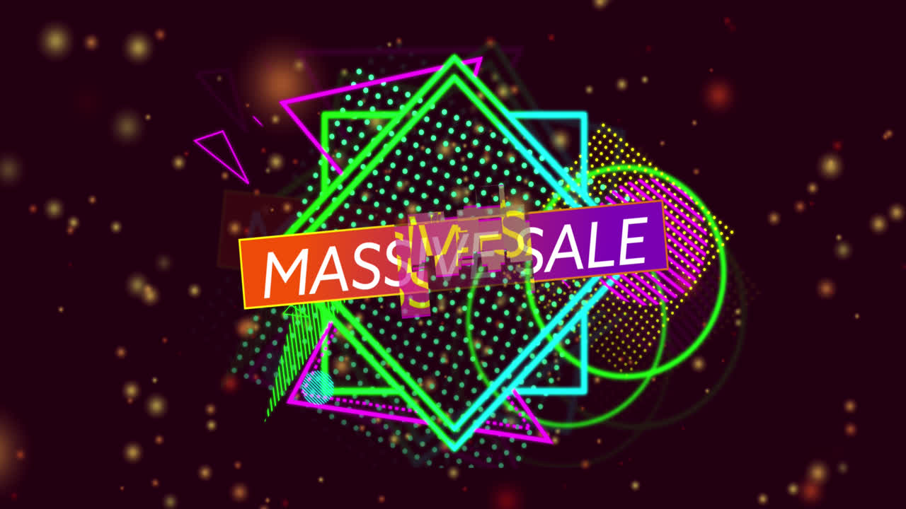 검은색 배경의 반점 위에 거대한 판매 텍스트의 애니메이션