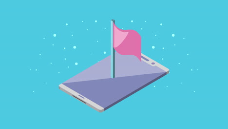 성공 플래그를 가진 스마트폰 장치