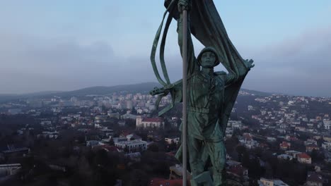 aerial view of millitary statue in bratislava on slavín.