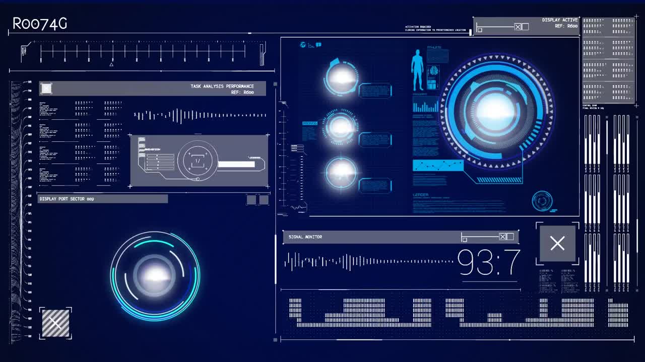 Animation of scopes scanning and data processing on digital screen