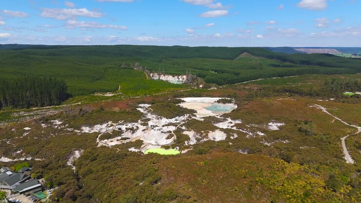Panorama mozzafiato con drone della zona vulcanica di Taupo