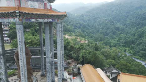 aerial view of a chinese temple in the mountains