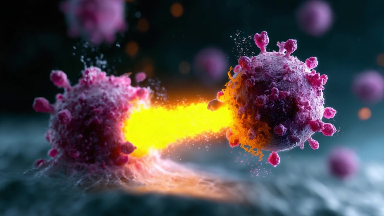Interazione Dinamica e Fusione di Particelle Virali: Un'Esplorazione Ravvicinata del Comportamento Virale a Livello Microscopico che Dimostra Processi e Risposte Cellulari