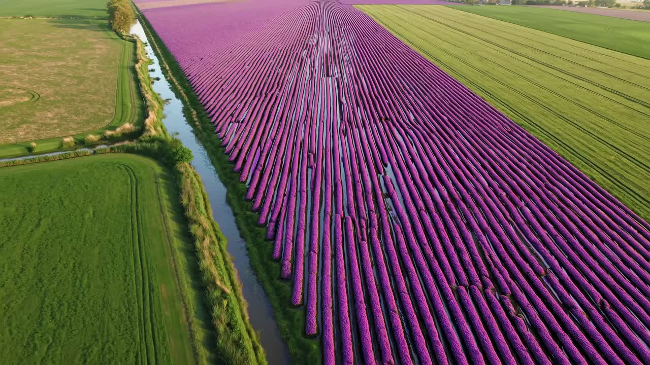 Aerial View of a Purple Flower Field
