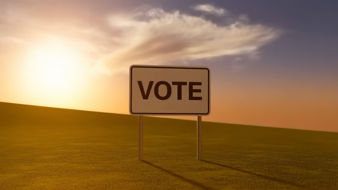 Vote Sign in a Grassy Field Under a Sky