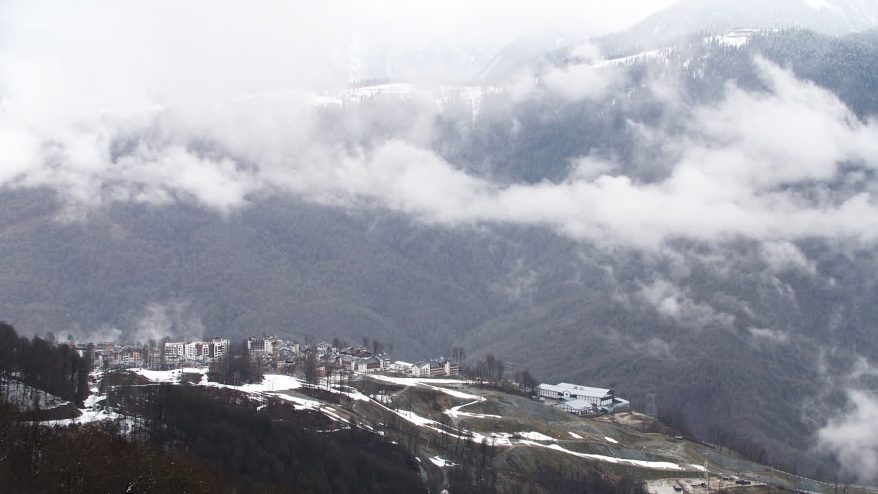 Snowy Mountain Ski Resort in Fog