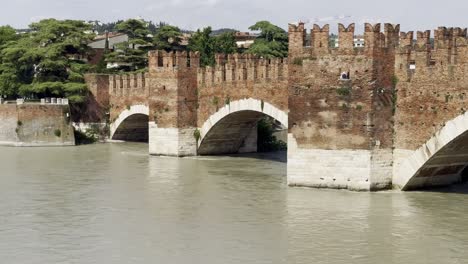 Looking onto Scaligero Bridge from the shore (Ponte Scaligero) - Verona, Italy