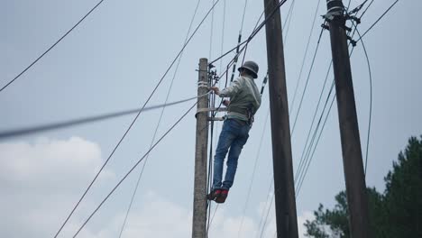 utility worker repairing power lines
