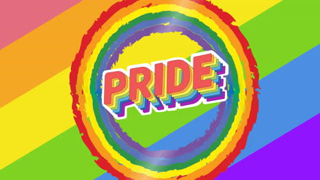 animación del texto del orgullo con corazón sobre las rayas del arco iris