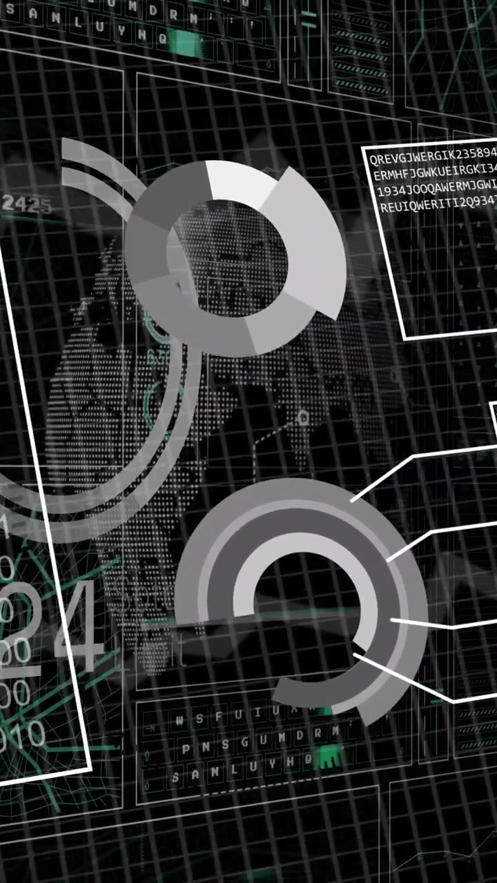 Animation of financial data processing over grid background