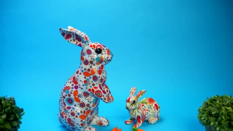 View-of-decorated-bunniess-for-Easter-celebrations-at-home-with-blue-background