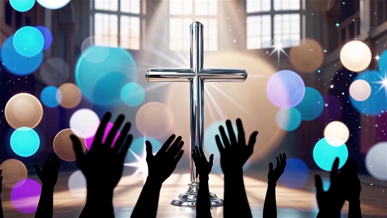 Cruz Cristiana con Luz Celestial, Fondo para Adoración.