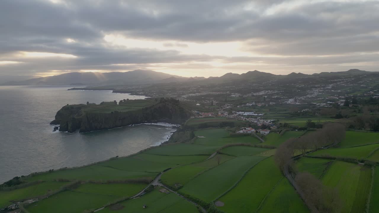 Aerial View of Azores Coast at Sunset