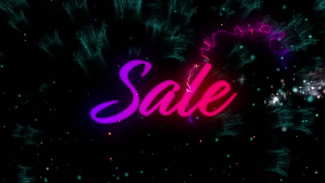 Animation-of-sale-text-over-colorful-fireworks-on-black-background