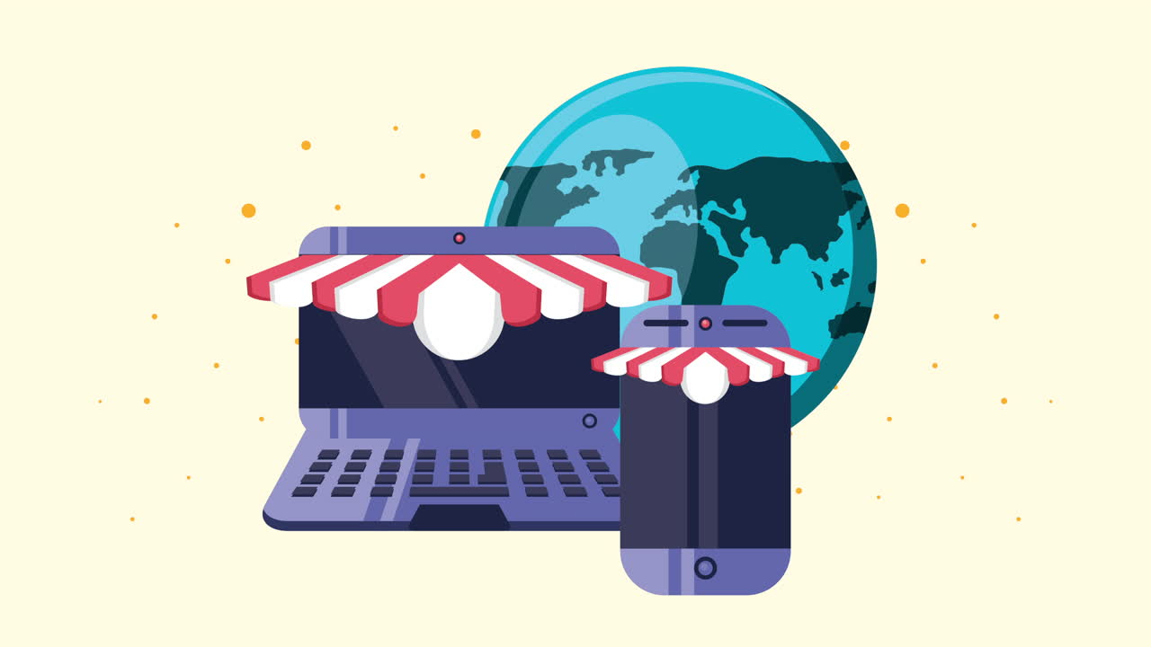 portátil con animación en línea de compras