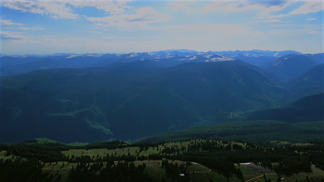 Independence Pass summer spring morning Little Annie Basin Trailhead AJAX top of Aspen Mountain aerial drone Rocky Mountains sunny blue sky clouds Silver Bell Trailhead Richmond Hill forward motion