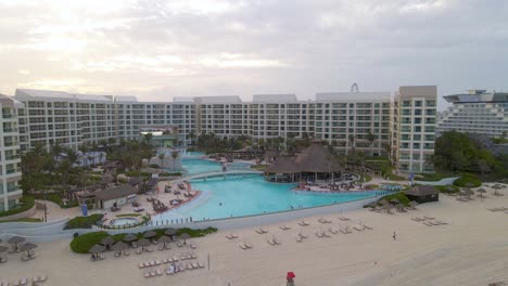 aerial view of the luxury hotel in cancun mexico, orbit shot