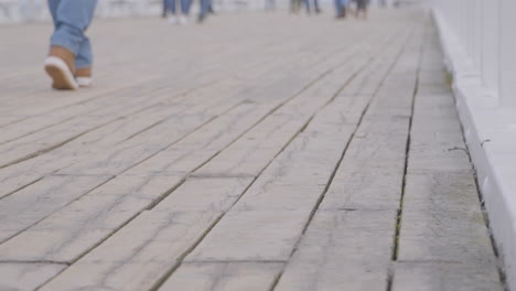 people walking on the cobblestoned promenade by the sea