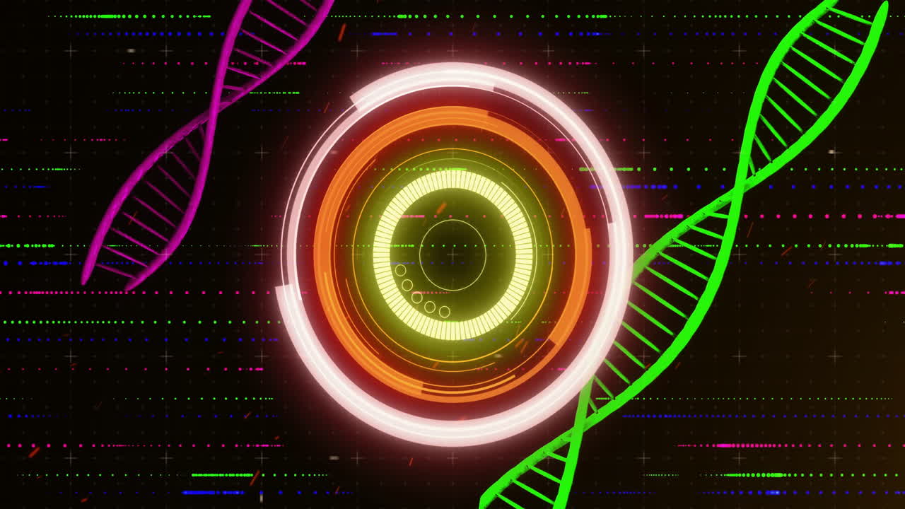 dna 스트랜드와 원형 디지털 인터페이스, 과학 데이터 처리 애니메이션