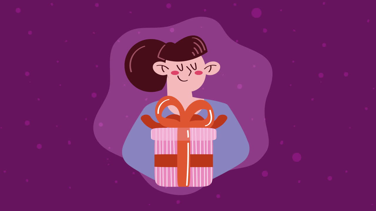 선물 애니메이션을 가진 젊은 여성