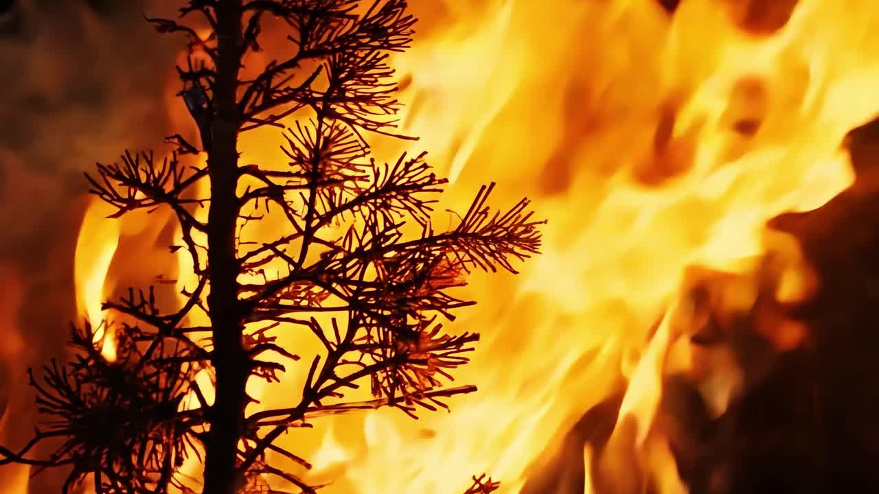 Orman Yangınında Yanan Bir Ağaç