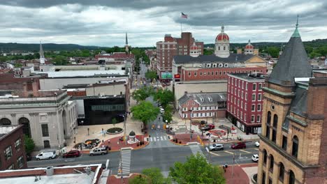 center traffic scene of american downtown in small city