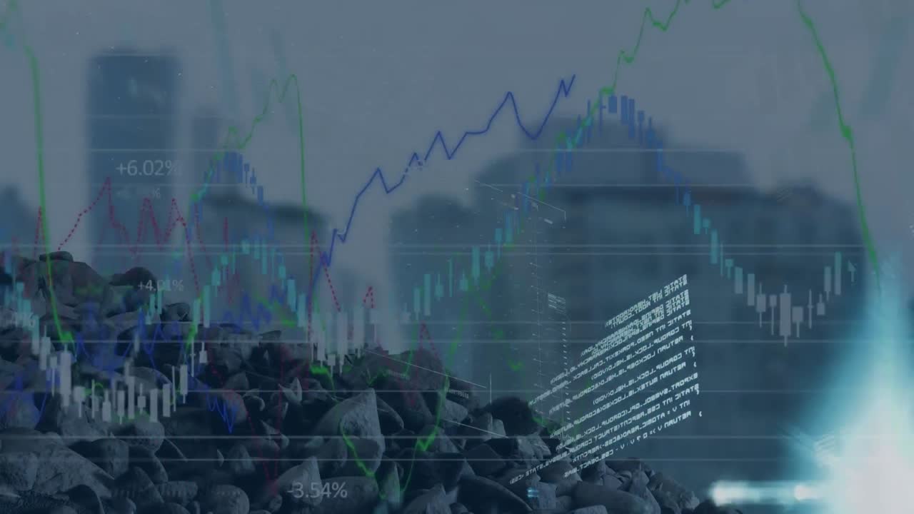 풍경에 대한 금융 데이터 처리의 애니메이션