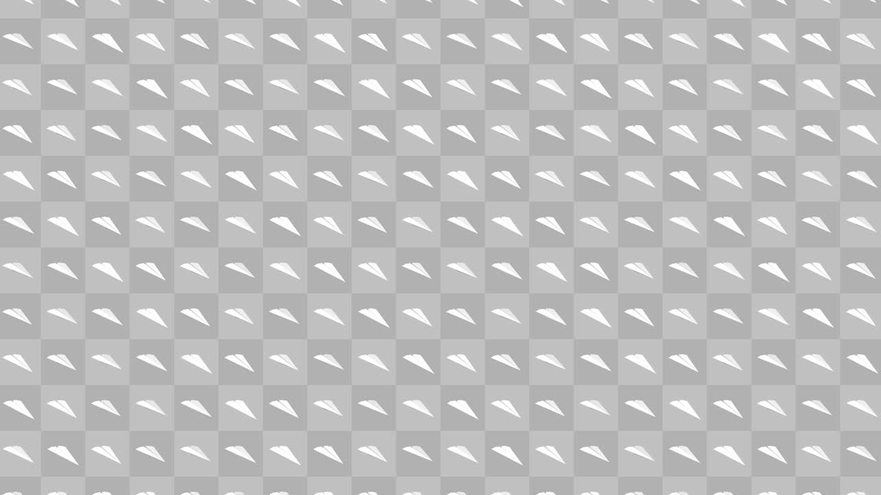 Handmade paper plane collection. Loop animation of flowing white paper plane on gray background. Business connection concept. Origami airplane flying.
