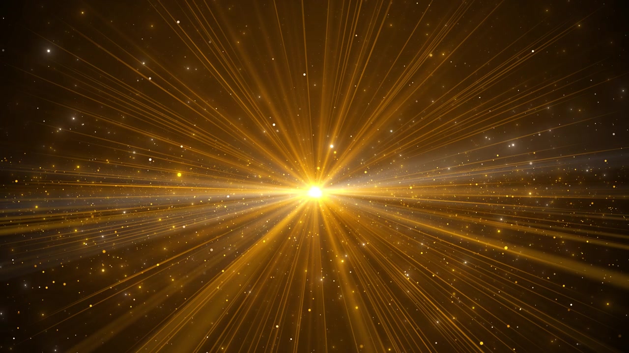 Golden light burst background powerful flare radiant rays sparkling particles cinematic warm glow