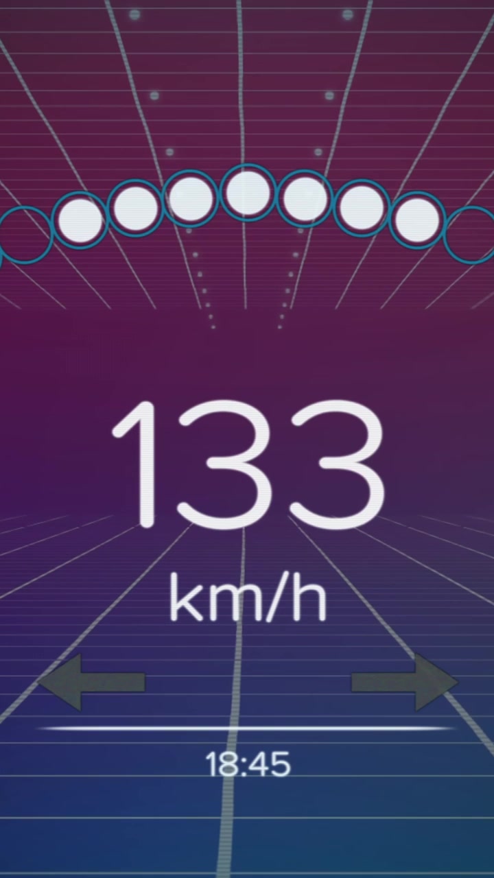 Animation of speedometer over grid network against purple gradient background