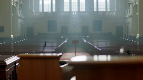 empty formal hall with podium and microphone