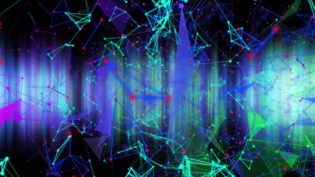 빛나는 파란색과 초록색 줄무 ⁇  위의 연결 네트워크의 파란색에서 초록색의 애니메이션