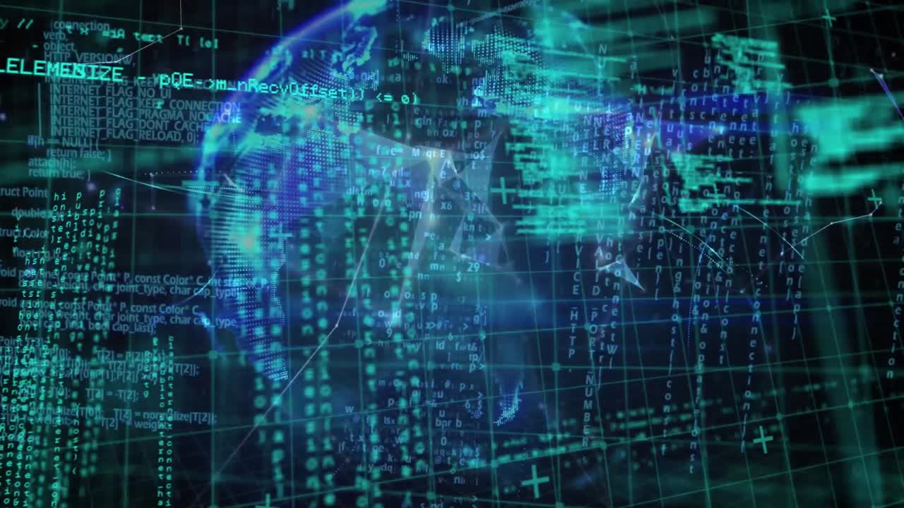 animación del globo sobre el procesamiento de datos en fondo negro