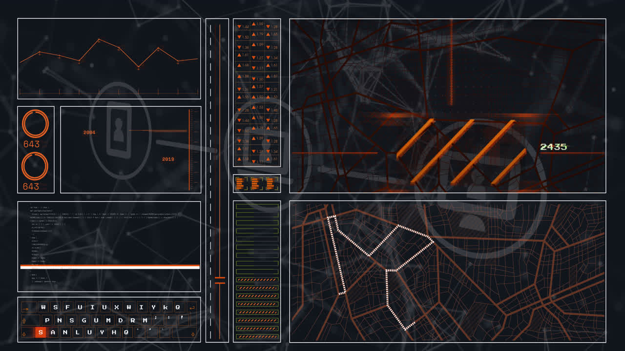 온라인 기술 아이콘의 애니메이션 및 디지털 데이터 처리