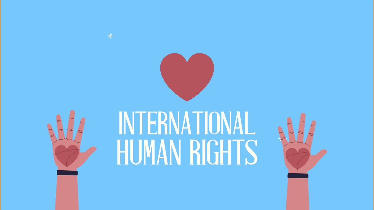 human rights lettering animation with hearts in hands