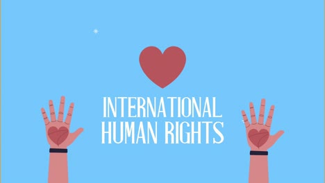 human rights lettering animation with hearts in hands