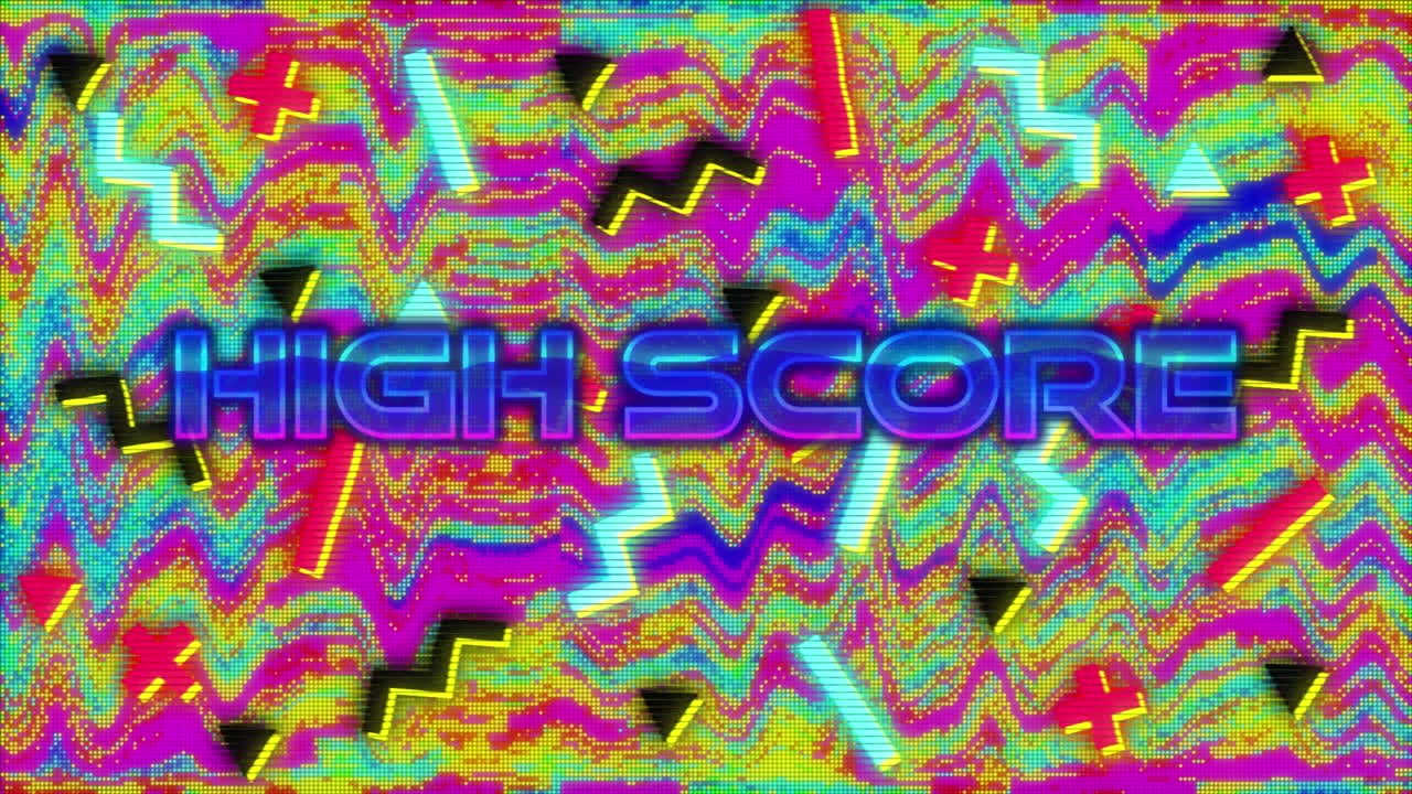 animación del texto de puntaje alto sobre un fondo colorido