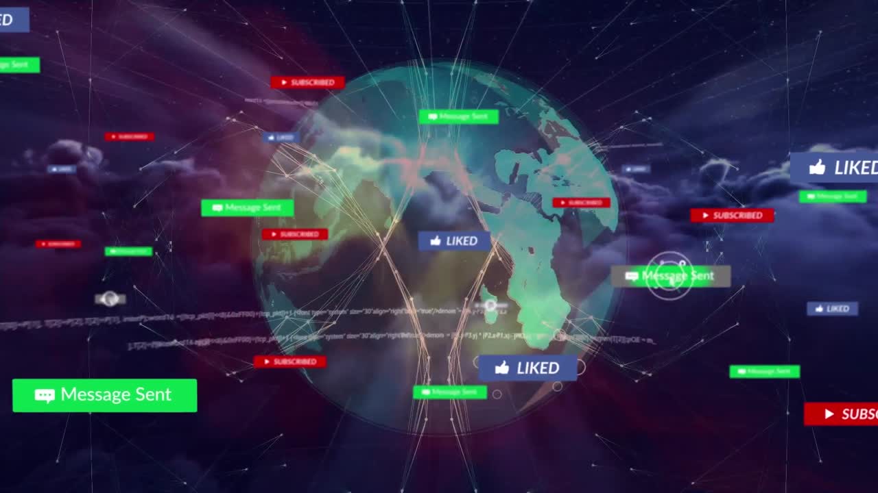 미디어 아이콘의 애니메이션과 구름과 지구상에서 데이터 처리