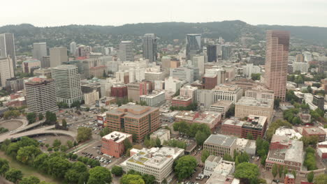 aerial shot over morrison bridge approach ramps central portland oregon
