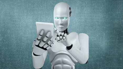 Robot hominoid use mobile phone or tablet for engineering science studying