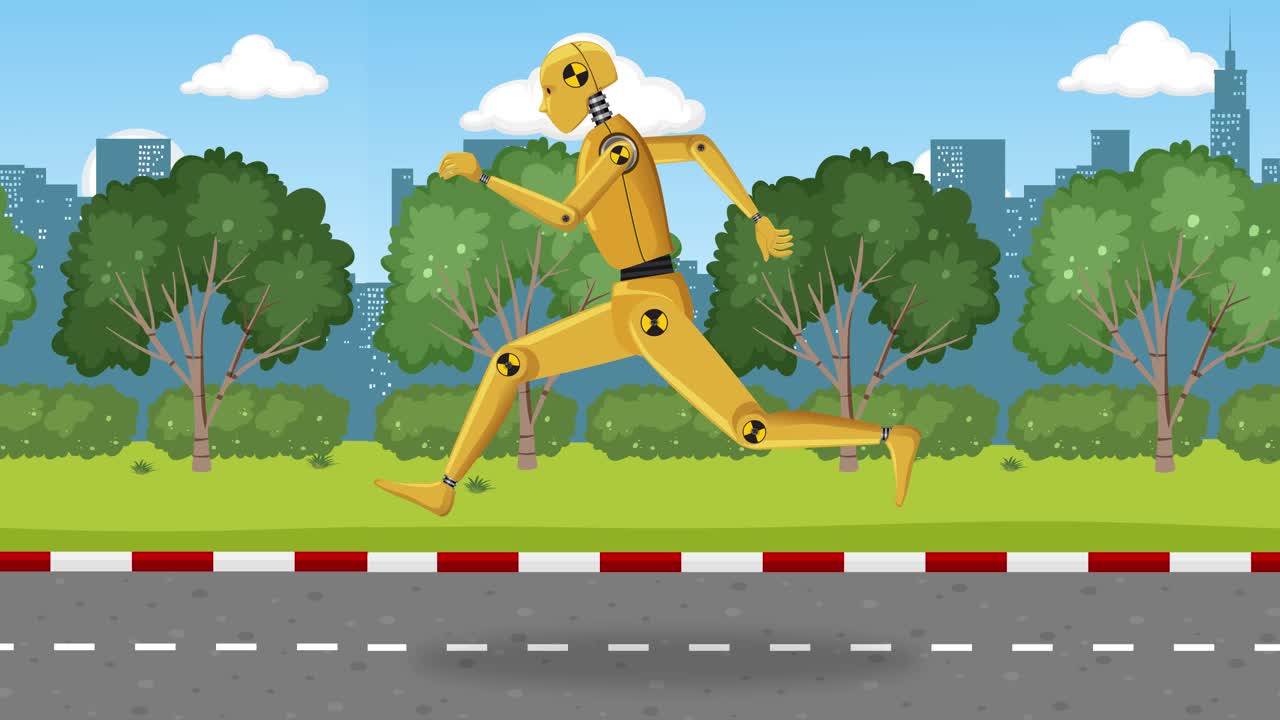 un bucle continuo de personajes caminando por un parque.