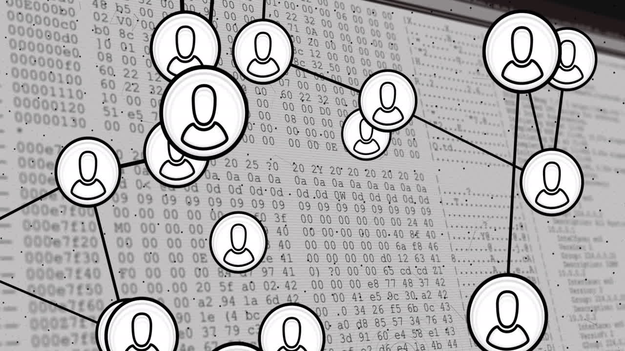 컴퓨터 화면에서 데이터 처리를 통해 프로필 아이콘의 네트워크의 애니메이션