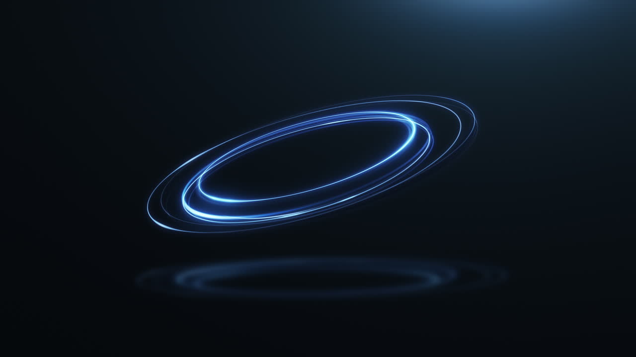 luz circular de neón azul con partículas brillantes sobre un fondo negro