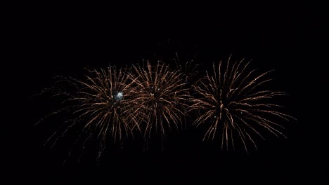 loop seamless of real fireworks with abstract blur bokeh lights in night sky. glowing fireworks festival. new year's eve 2022 fireworks celebration
