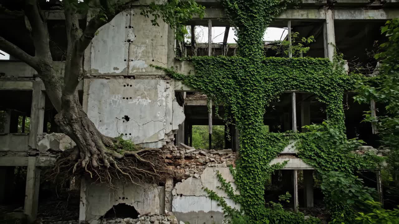 Abandoned Building Overrun by Nature