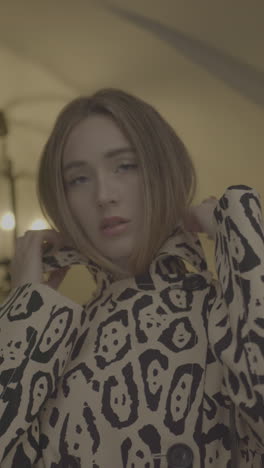 woman in leopard print jacket
